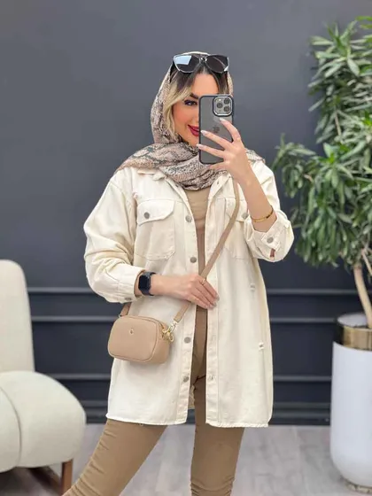 مانتو کتان زاپ‌دار دو جیب پاکتی
