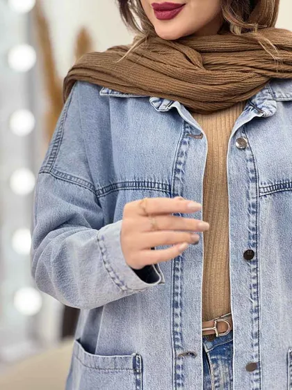مانتو جین برش‌دار دو جیب