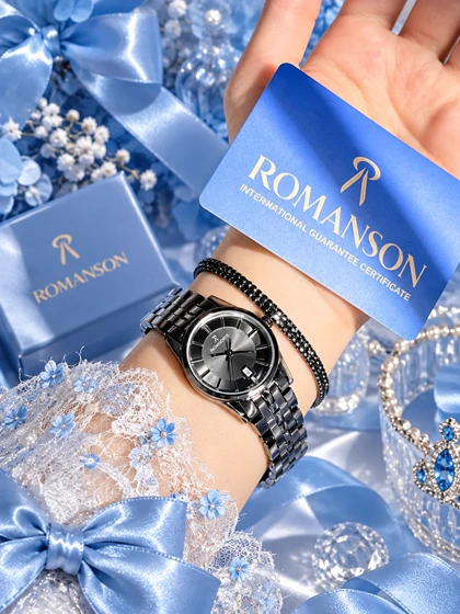 ساعت زنانه صفحه دودی با بند استیل مشکی برند ROMANSON موتورژاپنی با کارت ضمانت 12ماهه تصویر دوم