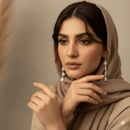 گوشواره آویز بلند طرح بادبزنی زنانه (چند طبقه) – آبکاری نقره