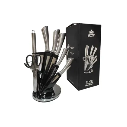 سرویس کارد و ساطور 9 پارچه ایگوری مدل پایه گردان استیل IGORY