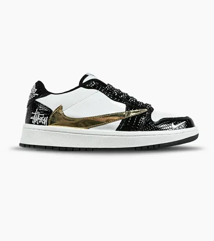 کفش کتانی مردانه و زنانه مشکی سفید طلایی NIKE travis scott مدل 7483