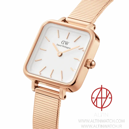ساعت مچی زنانه دنیل ولینگتون (Daniel Wellington) مدل DW00100517 (کالکشن Quadro، قاب چهارگوش رزگلد، بند حصیری)