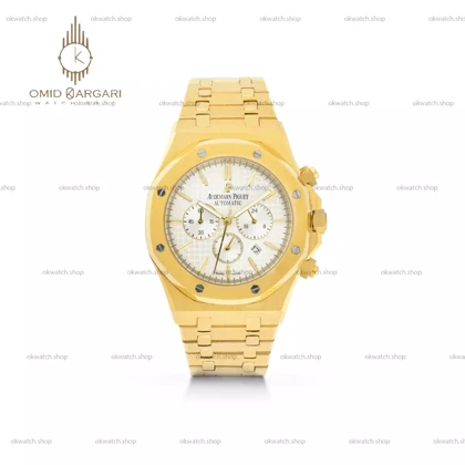 ساعت مچی اودمار پیگه کورنوگراف بند طلایی صفحه سفید Audemars Piguet