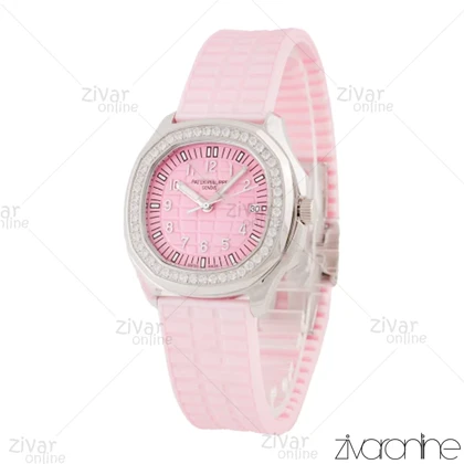 ساعت پتک فیلیپ آکوانا زنانه قاب سیلور صفحه صورتی دور نگین 105608