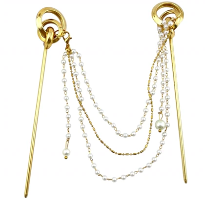 کانزاشی مو زنانه فلزی با آویز مروارید و زنجیر طلایی مدل آریونا