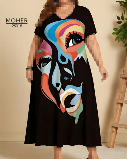 پیراهن ماکسی سایز بزرگ طرح چهره