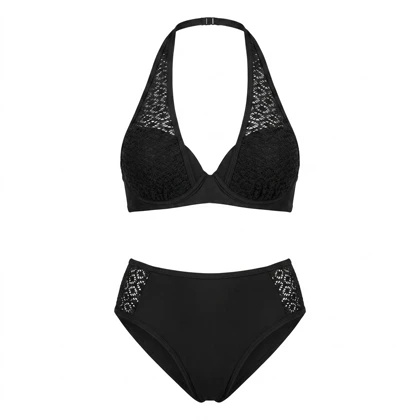 بیکینی دوتکه Cupshe مدل Crochet Halter – رنگ مشکی با جزئیات بافت ظریف (گیپور)