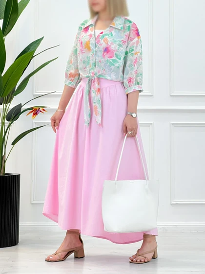 شومیز گره‌ای طرحدار آبرنگی زنانه