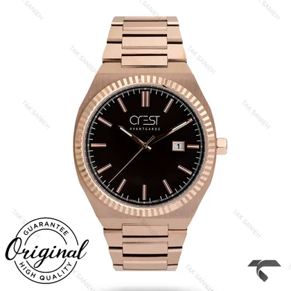 ساعت کرست کلاسیک مردانه 6242-5 رزگلد صفحه مشکی Crest-10849-G