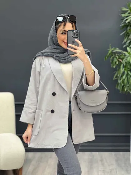 مانتو لینن چهار دکمه آستین پاکتی
