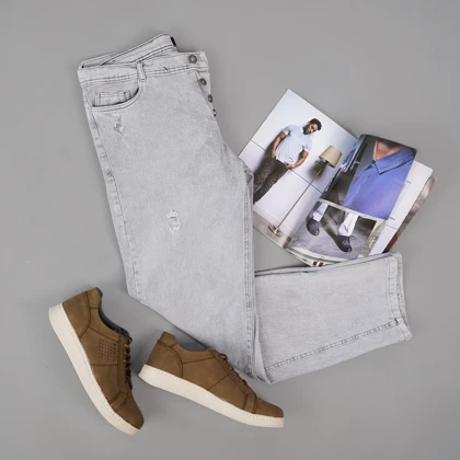 شلوار جین مام استایل طوسی روشن مردانه مدل Barad ویژه