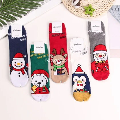 جوراب ساق‌دار طرح پنگوئن و آدم برفی