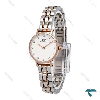 ساعت دنیل ولینگتون زنانه مینی گرد دورنگ رزگلد ایندکس نگین DW-6763-L