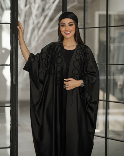 مانتو عبا ساتن سنگدوزی شده دایره