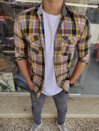 پیراهن آستین بلند چهارخونه کد 1209