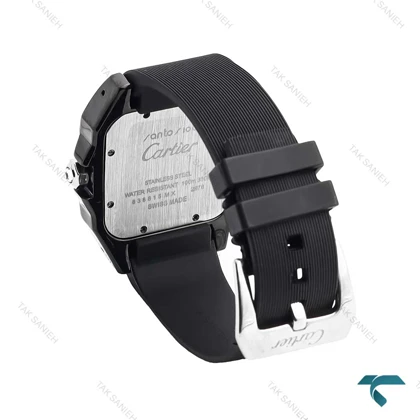 ساعت کارتیر سانتوس 100 مردانه مشکی نقره ای بند رابر Cartier-6366-G
