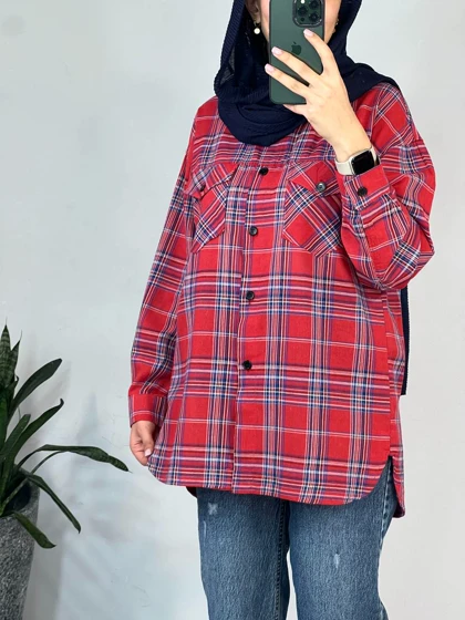 مانتو چهارخونه توت فرنگی