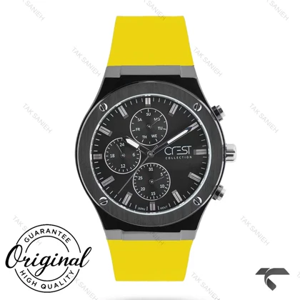 ساعت کرست مردانه 6315-5 مشکی بند رابر زرد Crest-10976-G