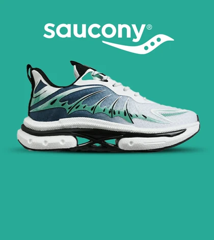 کفش کتانی سفید سبز آبی Saucony Revolution مدل 7406
