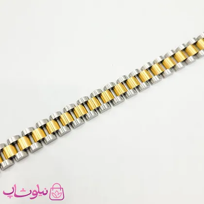 دستبند استیل رولکس طلایی نقره ای طول 20.5 سانت و عرض 1 سانت