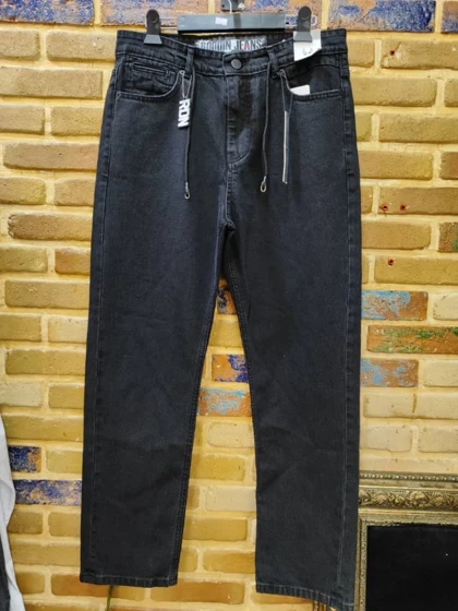 شلوار جین نیم بگ ذغالی پارچه ترک