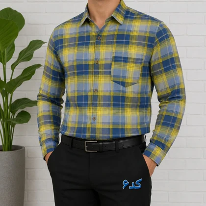 پیراهن مردانه چهارخانه آستین بلند پنبه کش