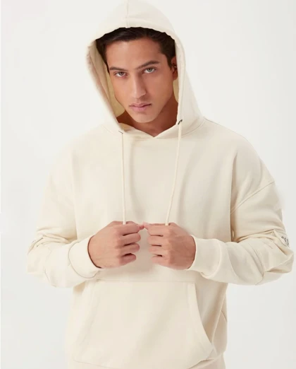 هودی سفید شیری لش مردانه کیفیت عالی قواره بزرگ