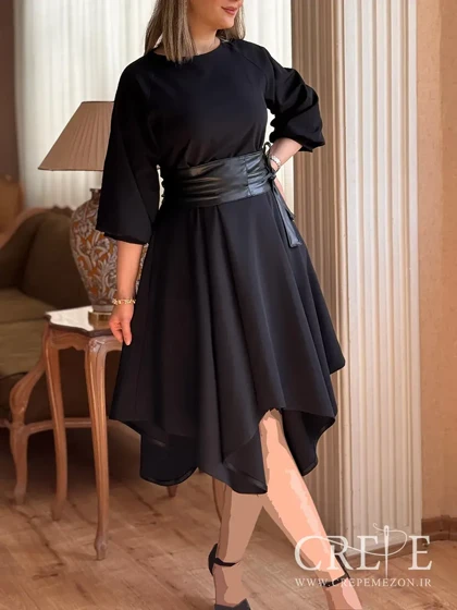 پیراهن کلوش کمر چرم