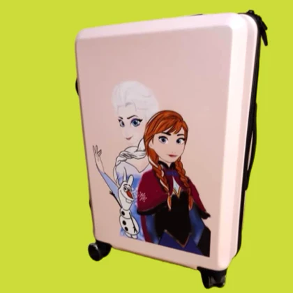 چمدان کودک السا و آنا سایز 20 رنگ صورتی کم رنگ