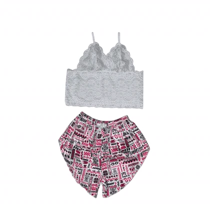 ست نیم‌تنه گیپور و شلوارک مدل 143