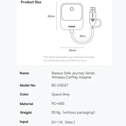 دانگل بلوتوث CarPlay خودرو بیسوس C10745100813-00 BS-CG027
