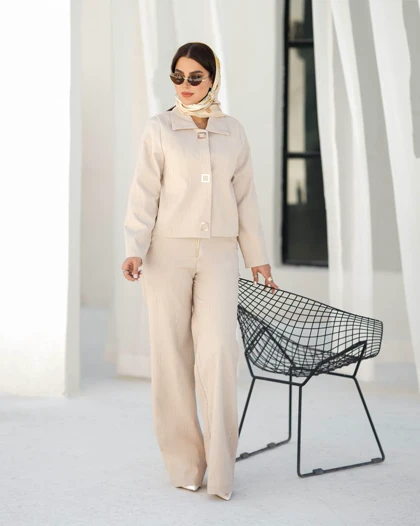 کراپ شلوار ژاکارد چروک