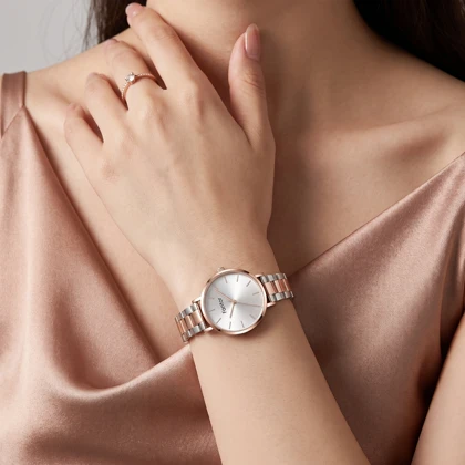 ساعت مچی زنانه فانتور مدل WF1035G-02 بند استیل دو رنگ صفحه سفید