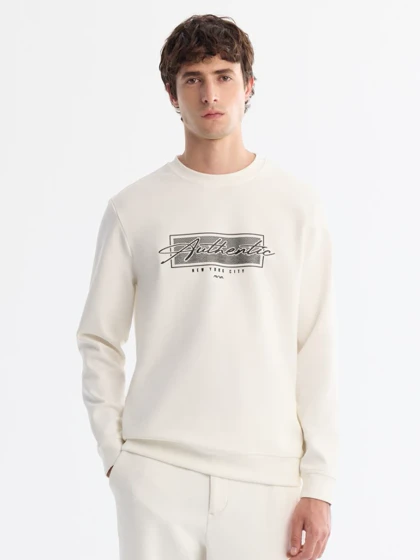 سویشرت یقه گرد سفید طرح دار NW / برند آووا ترکیه AVVA