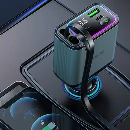 شارژر فندکی 90W گرین لاین مدل GREEN LION RETRACTABLE GNRCC90W