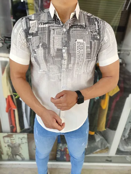 پیراهن طرح دار سفید کد 1461