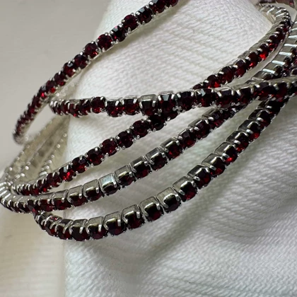 دستبند تنیسی تمام نگین مدل «شرابی درخشان» | تمام استیل (فروش دانه‌ای)