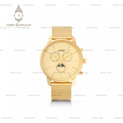 ساعت مچی رادو فول دیت بند حصیری استیل صفحه طلایی Rado