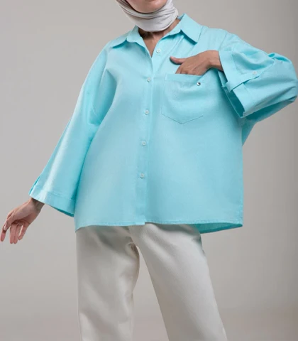 شومیز لینن آستین پاکتی زنانه کد 701713