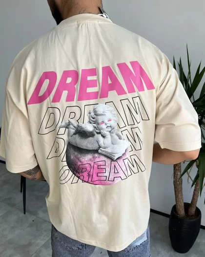 تیشرت یقه گرد DREAM رنگ نخودی
