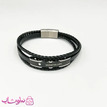 دستبند مردانه طرح مونت بلنک مشکی نقره ای کد 370