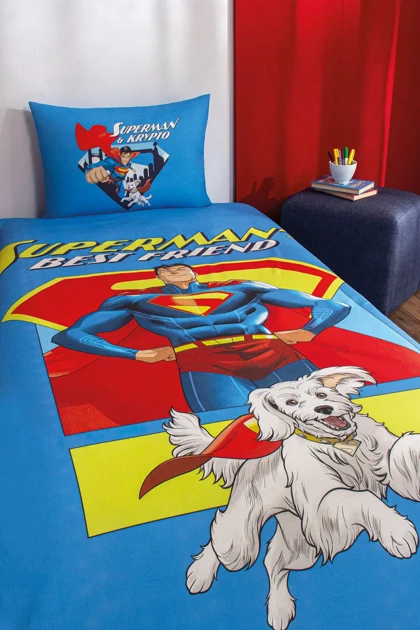 سرویس روتختی یک نفره Özdilek مدل Superman Best Friend پنبه‌ای - آبی