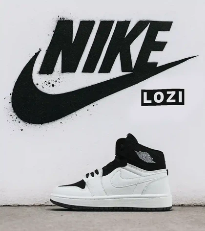 کفش کتانی ساق‌دار مردانه و زنانه سفید مشکی NIKE jordan 1 مدل 7574