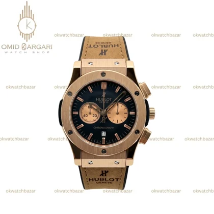 ساعت مچی هابلوت کلاسیک فیوژن کورنوگراف صفحه مشکی بند شتری مردانه Hublot Classic Fusion