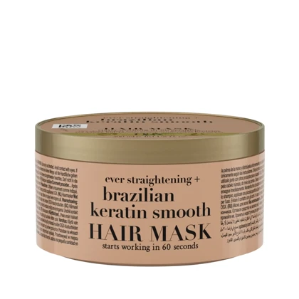 ماسک مو صاف‌کننده کاسه‌ای مناسب موهای وز و آسیب‌دیده او جی ایکس, OGX مدل Brazilian Keratin Smooth حجم 300 میل