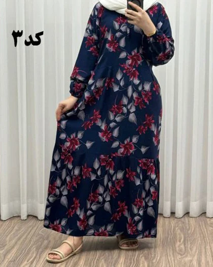 پیراهن نخی گل‌دار رنگبندی A7452