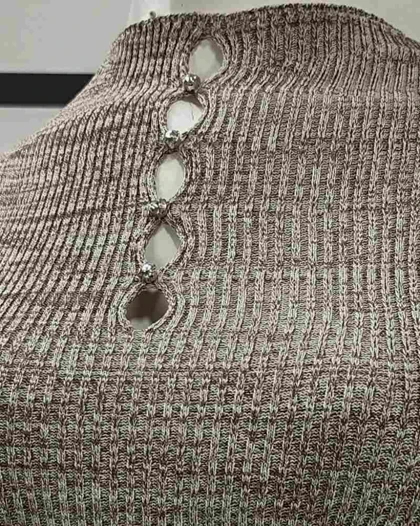 تاپ کبریتی یقه ایستاده سینه اشکی نگین‌دار کش بافت زنانه طرح ابرو بادی کد 1999