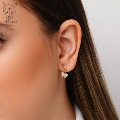 گوشواره حلقه‌ای پروانه نگین‌دار ژوپینگ