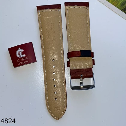 بند چرم کبری عسلی خشتی سایز 24mm کد 4824